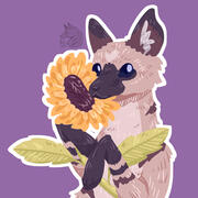 digital drawing of an anthropomorphic aardwolf holding a sunflower in its front paws. End ID.